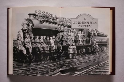 Chapter 6 of The Railways of Britain by Jack Simmons, on Running the System, opens with this double-page black-and-white photograph of women engine cleaners posing with an example of their handiwork at Low Moor engine shed near Bradford during the First World War.