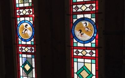 Photo of stained-glass panels.