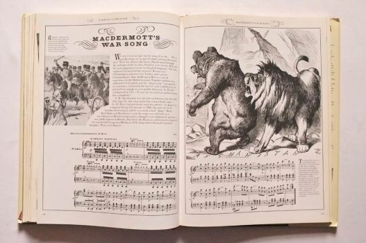 The music for MacDermott’s War Song comes with illustrations of the charge of the Light Brigade and a bear retreating from a lion’s jaws. 
