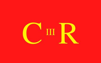 In this impression of King Charles III’s cypher the letters ‘C’ and ‘R’ appear in gold on a red background. Between them and in smaller type is the roman numeral III.