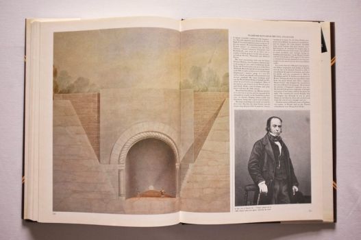 In a picture essay on pages 230-231 of The Railway Heritage of Britain, a colour illustration of the portal of Bristol No. 1 Tunnel is accompanied by a black-and-white engraving of the engineer, I. K. Brunel. 