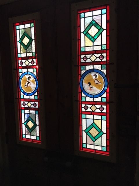 Photo of stained-glass panels.
