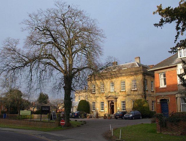 Colour photograph of the Manor Hotel, at the centre of Yeovil's literary scene, with a winter tree in the foreground.