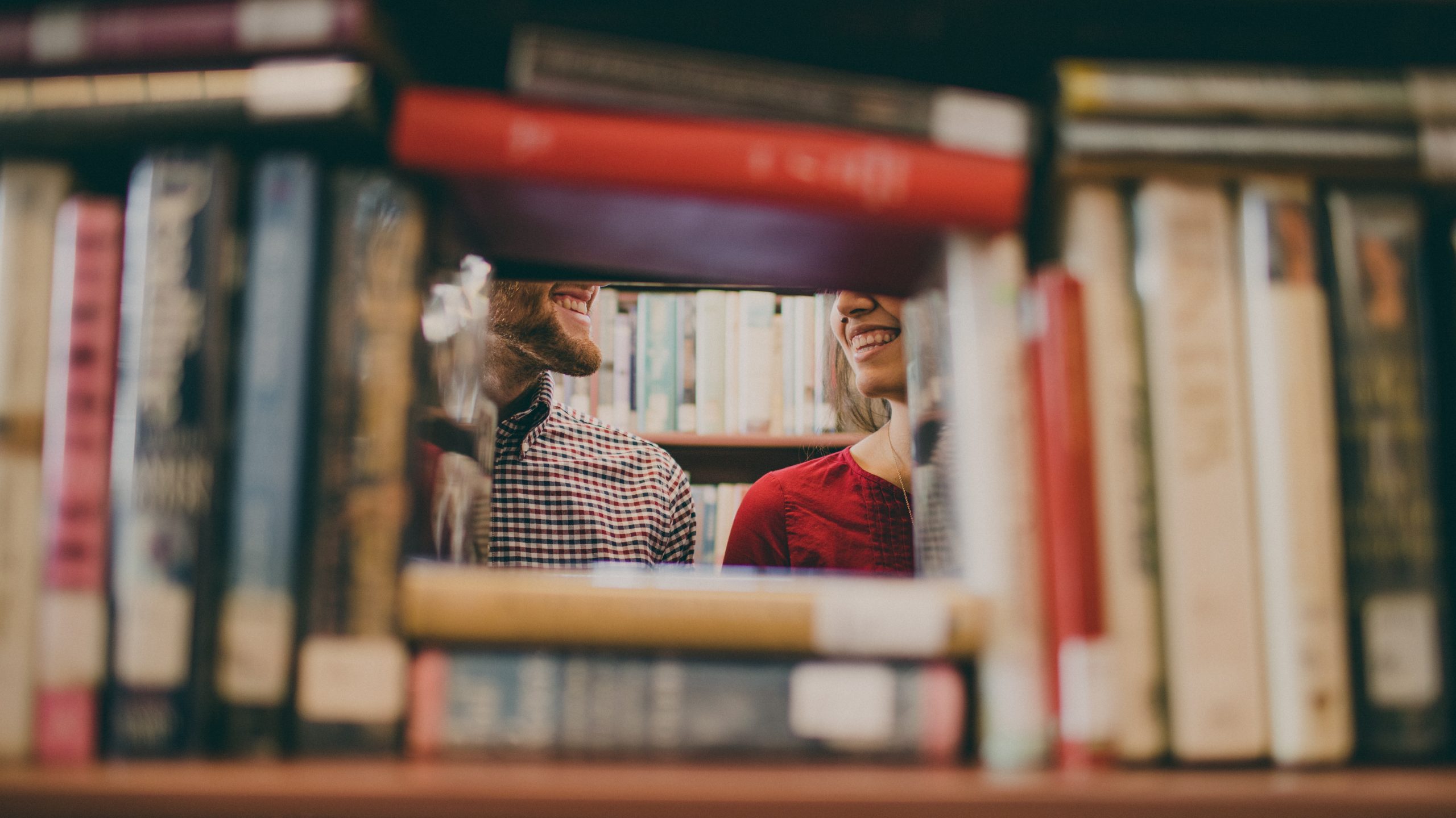 Photo of people in a bookshop.