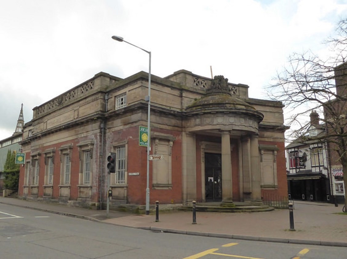 In this colour photograph taken by Julia Chandler, the Old Borough Library of Stafford stands empty after being sold by the council.