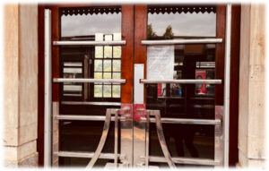 Close up of Art Deco doors at Leamington Spa Station. 