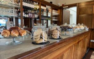 Cakes and pastries on display on the counter at the reopened Leamington Spa refreshment rooms.