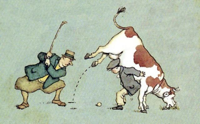 Cow on the golf course, courtesy William Heath Robinson Trust.