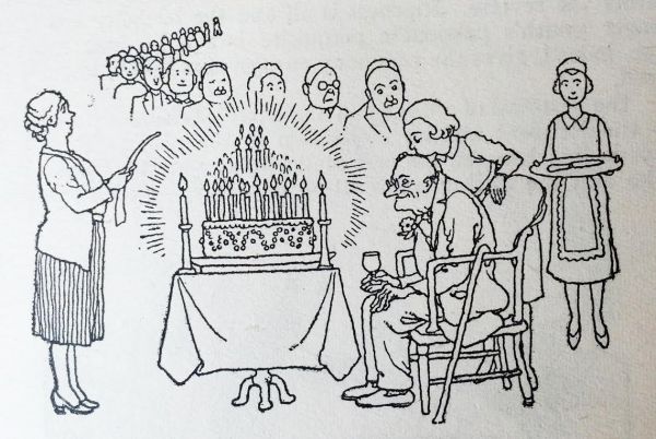 More candles, more kisses, that’s the way of the future, as seen by Heath Robinson in How to Run a Communal Home, 1942.