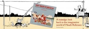 Very Heath Robinson hardback book promotional call to action banner graphic