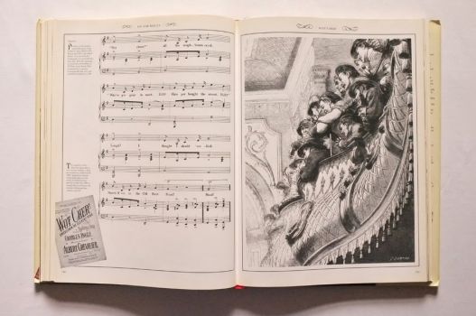 The song sheet for Wot Cher! appears opposite an illustration of an enraptured audience watching from the gallery.