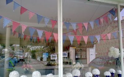 Republican bunting at La Maison des Roses, Webbs Road, London SW